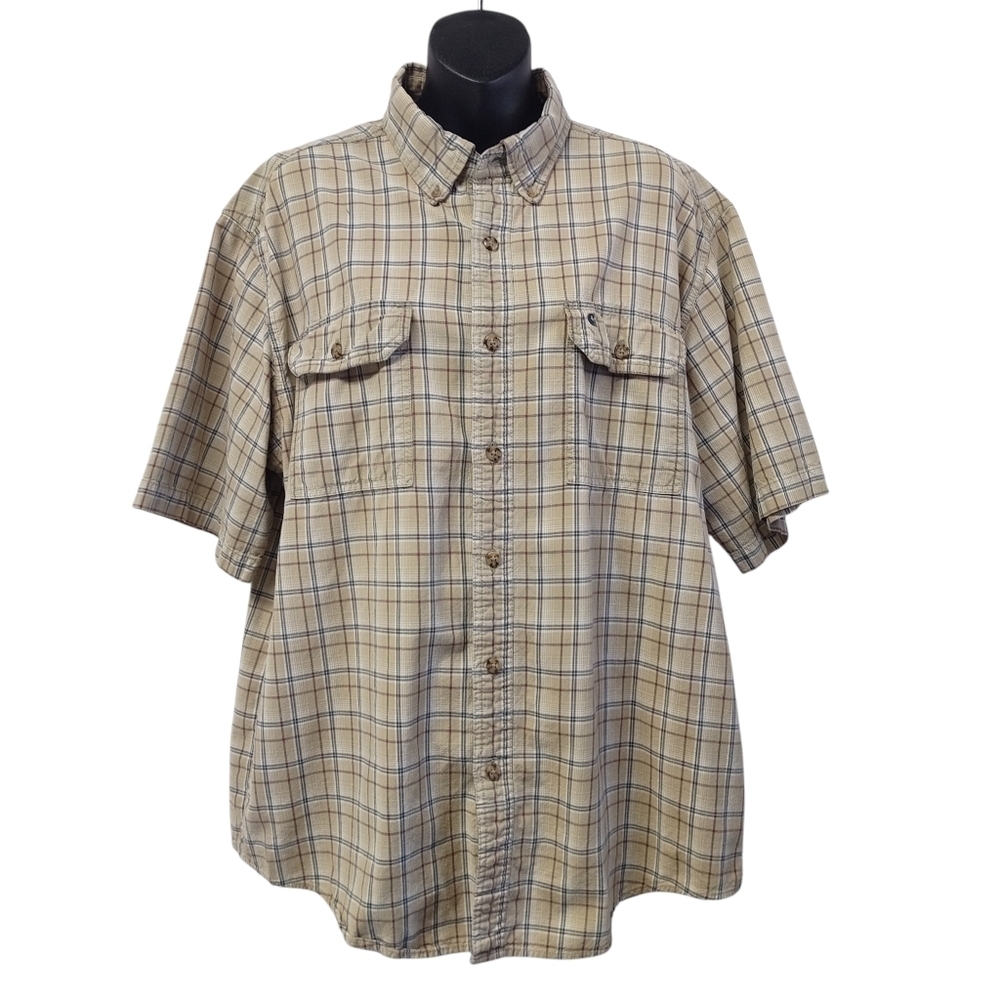 Carhartt Mens Multi Color Plaid Relaxed Fit Cotton Button Up Outdoor Shirt Sz XL